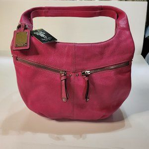 Tignanello Pink Leather Shoulder Bag Purse w/Key Fob & ID Card Holder NWT